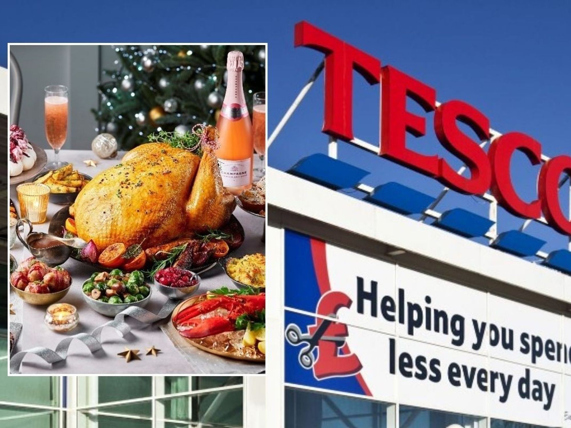 Tesco shop front and meal spread
