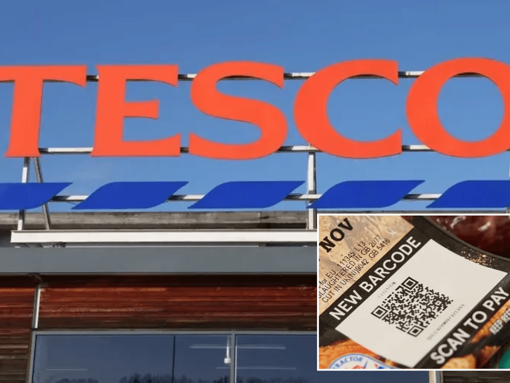 Tesco store sign / Tesco sausage barcode