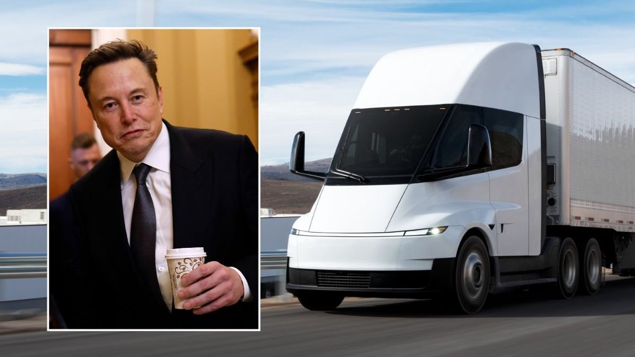 Tesla CEO Elon Musk and a Tesla Semi