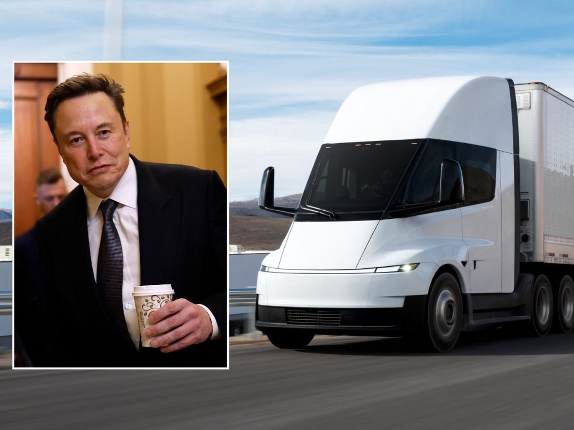 Tesla CEO Elon Musk and a Tesla Semi