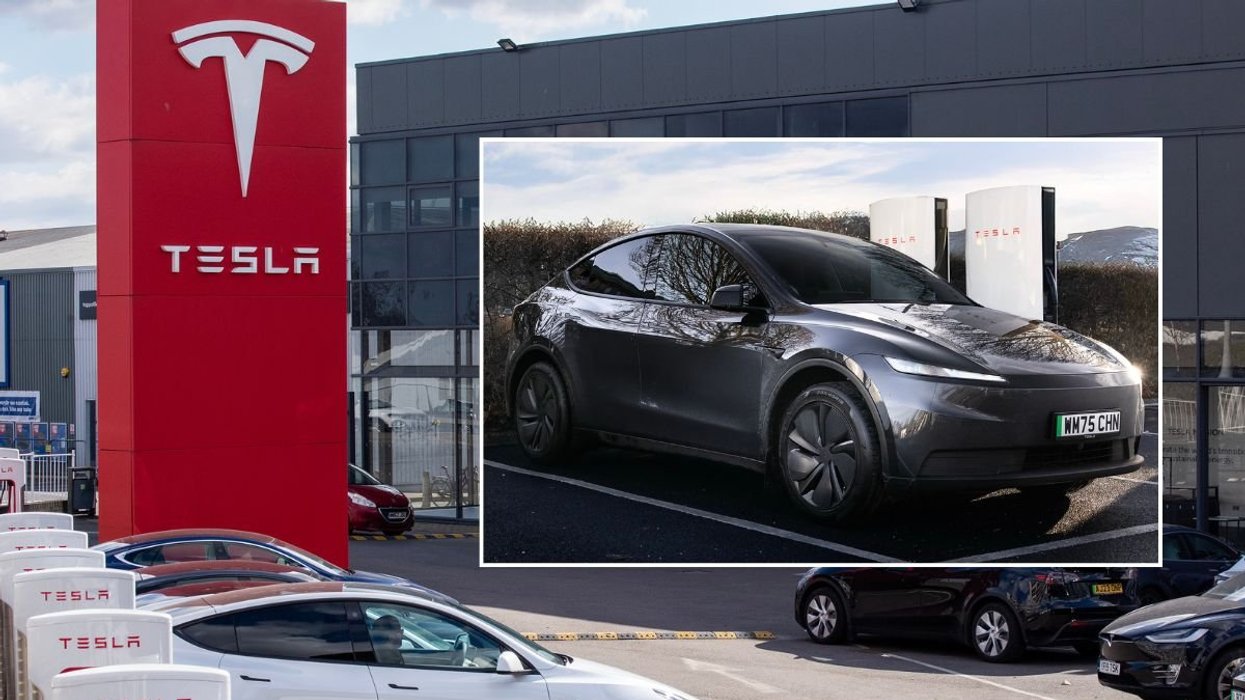 Tesla dealership in London and a Tesla Model Y