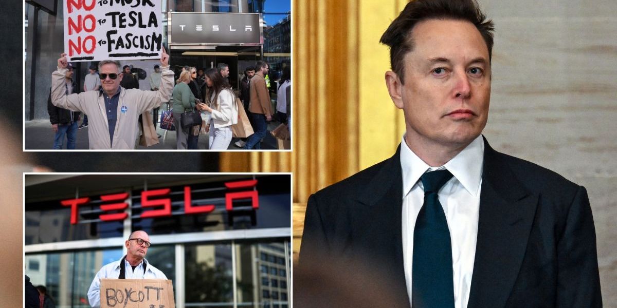 NextImg:Tesla protesters launch 'unforgettable' day of global action against Elon Musk as boycott rages on