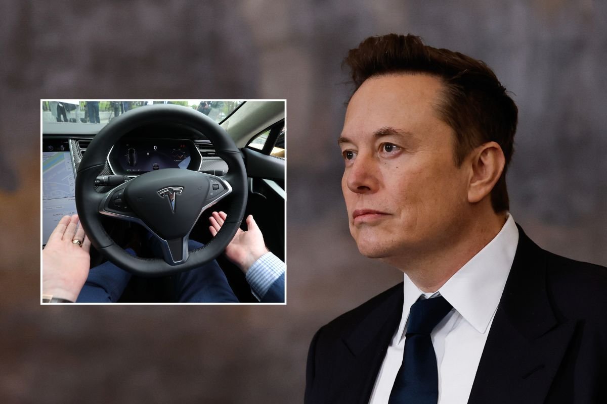 Tesla self-driving car and Tesla CEO Elon Musk