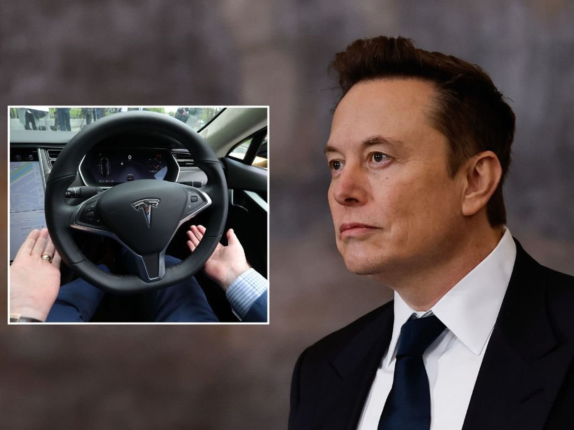 Tesla self-driving car and Tesla CEO Elon Musk