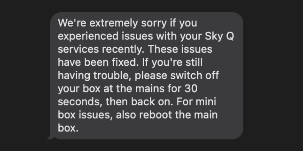 text message from Sky Q