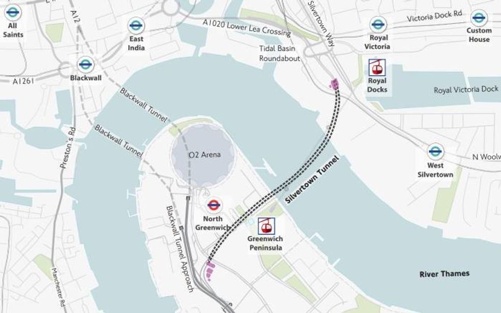 TfL map of the Blackwall and Silvertown Tunnels TfL map of the Blackwall and Silvertown Tunnels