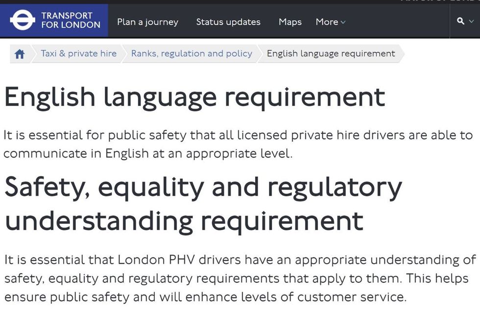 TFL's official guidance on the English language requirement and SERU requirement