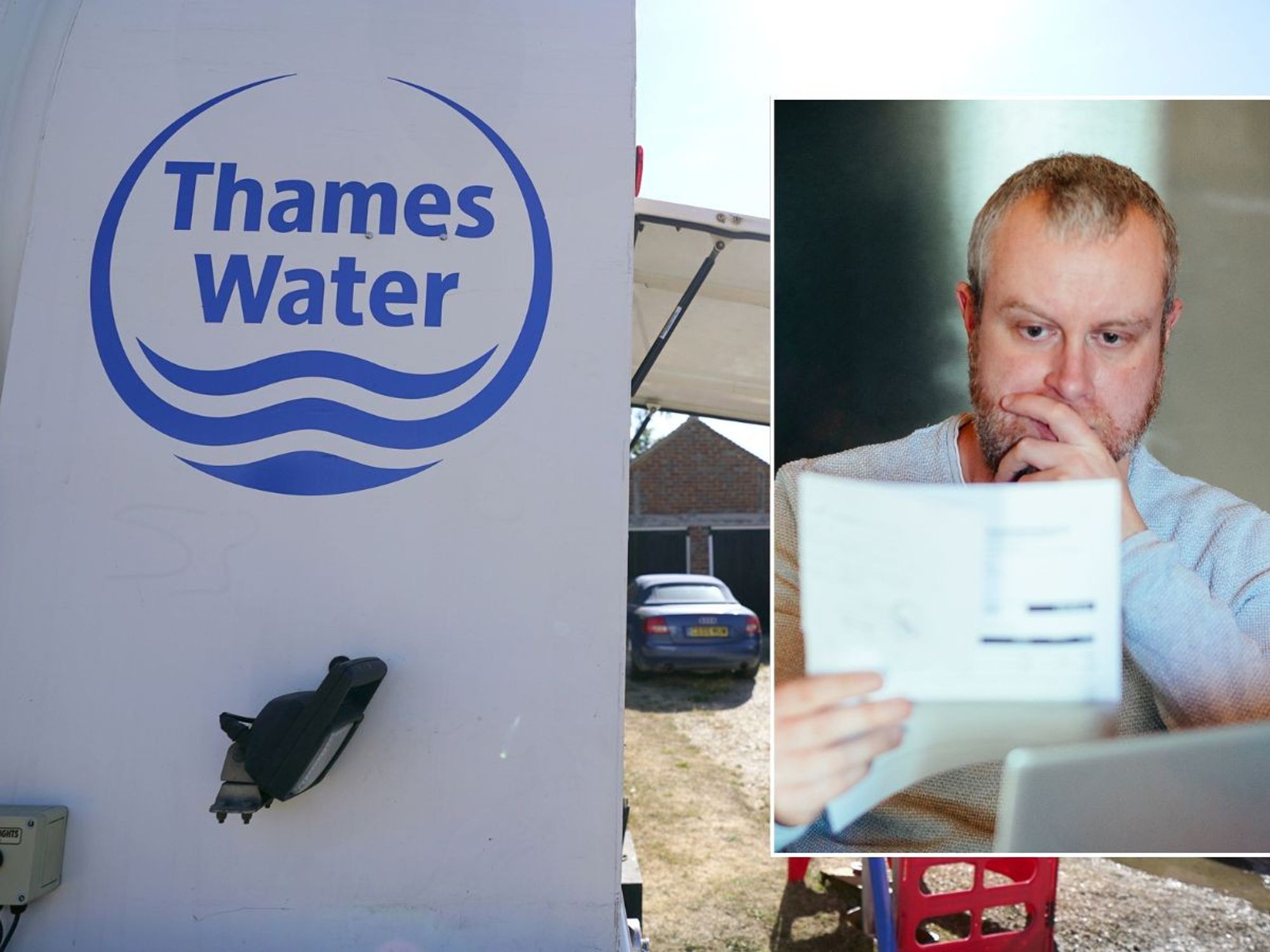 Thames Water sign and older man