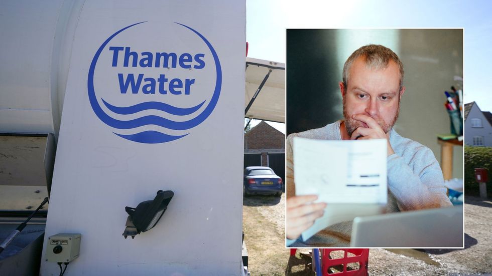 Thames Water sign and older man