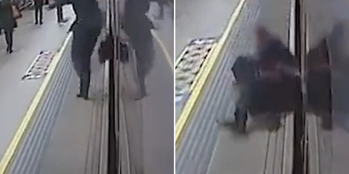 NextImg:Terrifying moment man is nearly dragged to his death by train pulling into railway station