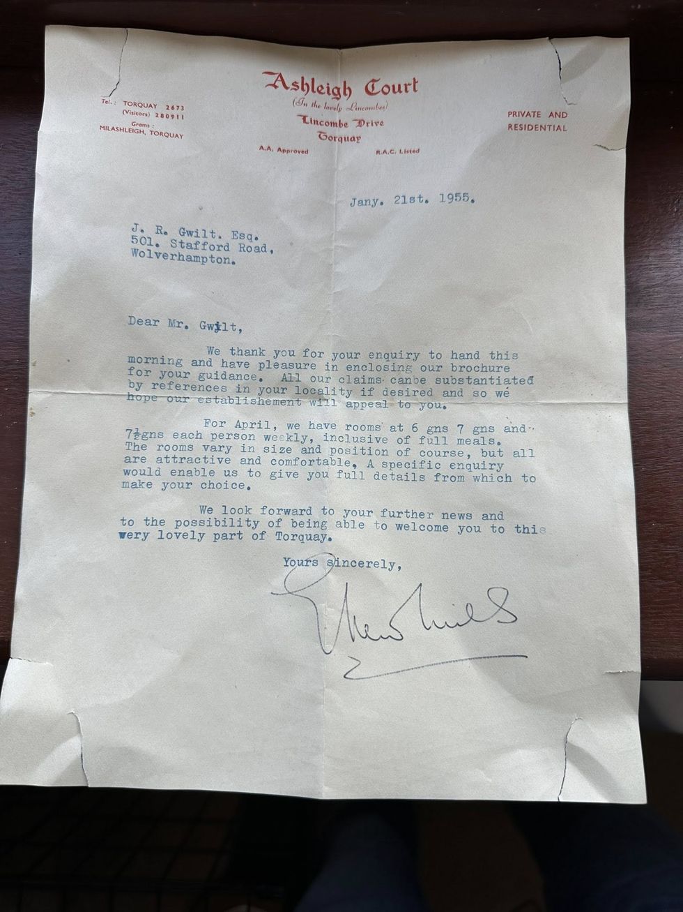The 70-year-old letter
