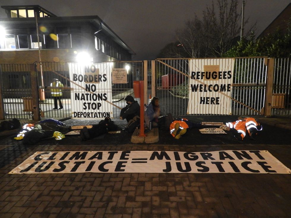 The activists locked themselves to each other and to the Home Office property’s gates from about 7am on Monday.