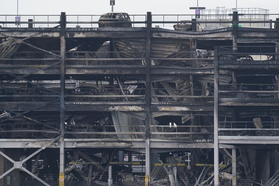 The aftermath of the Luton Airport car park fire