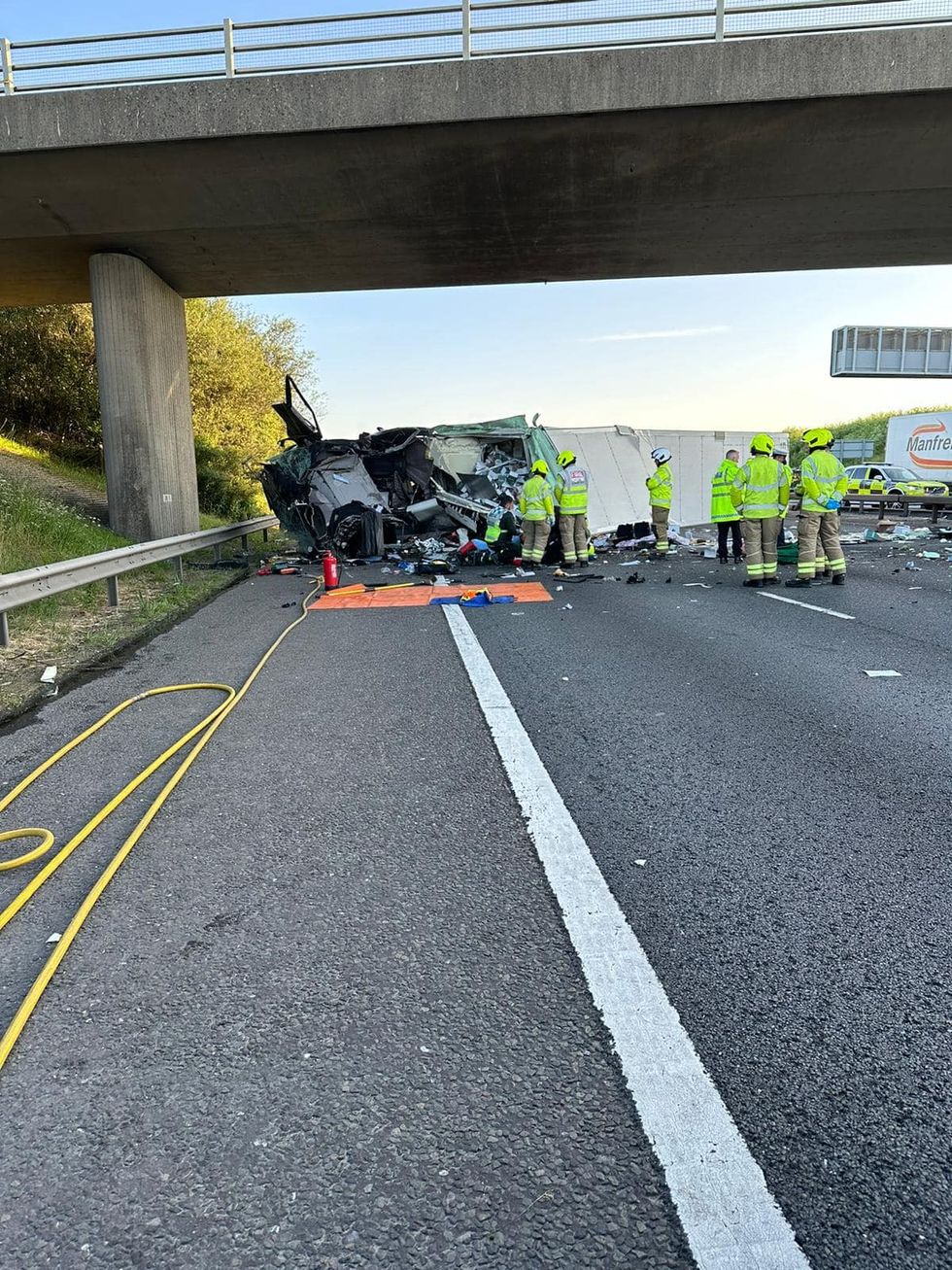 The aftermath of the M40 lorry crash