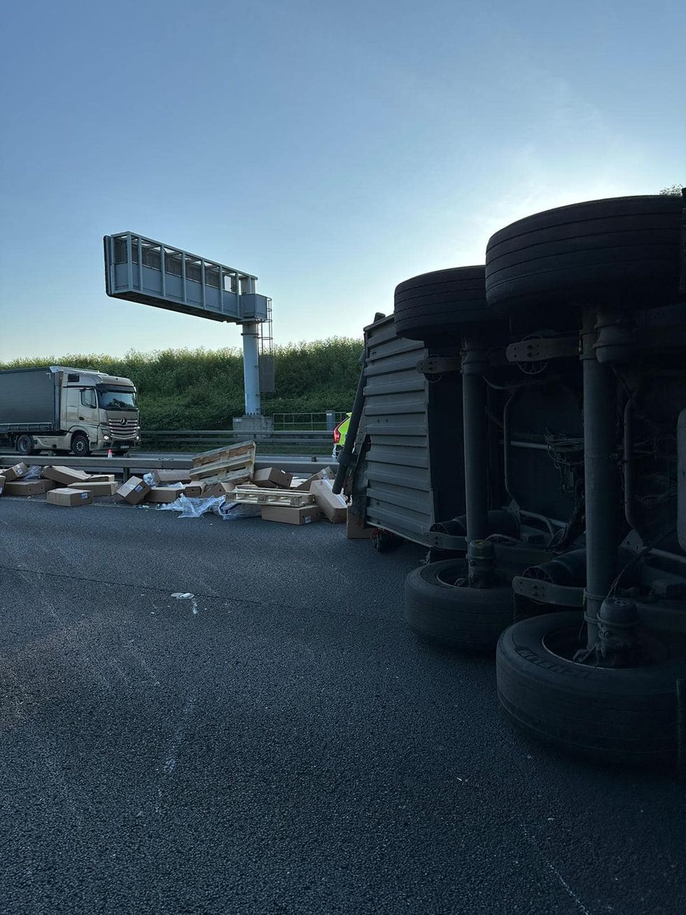 The aftermath of the M40 lorry crash
