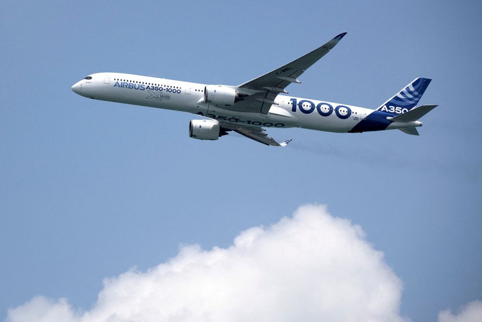 The Airbus A350-1000 is seen in the aerial display during the Singapore Airshow in Singapore, February 15