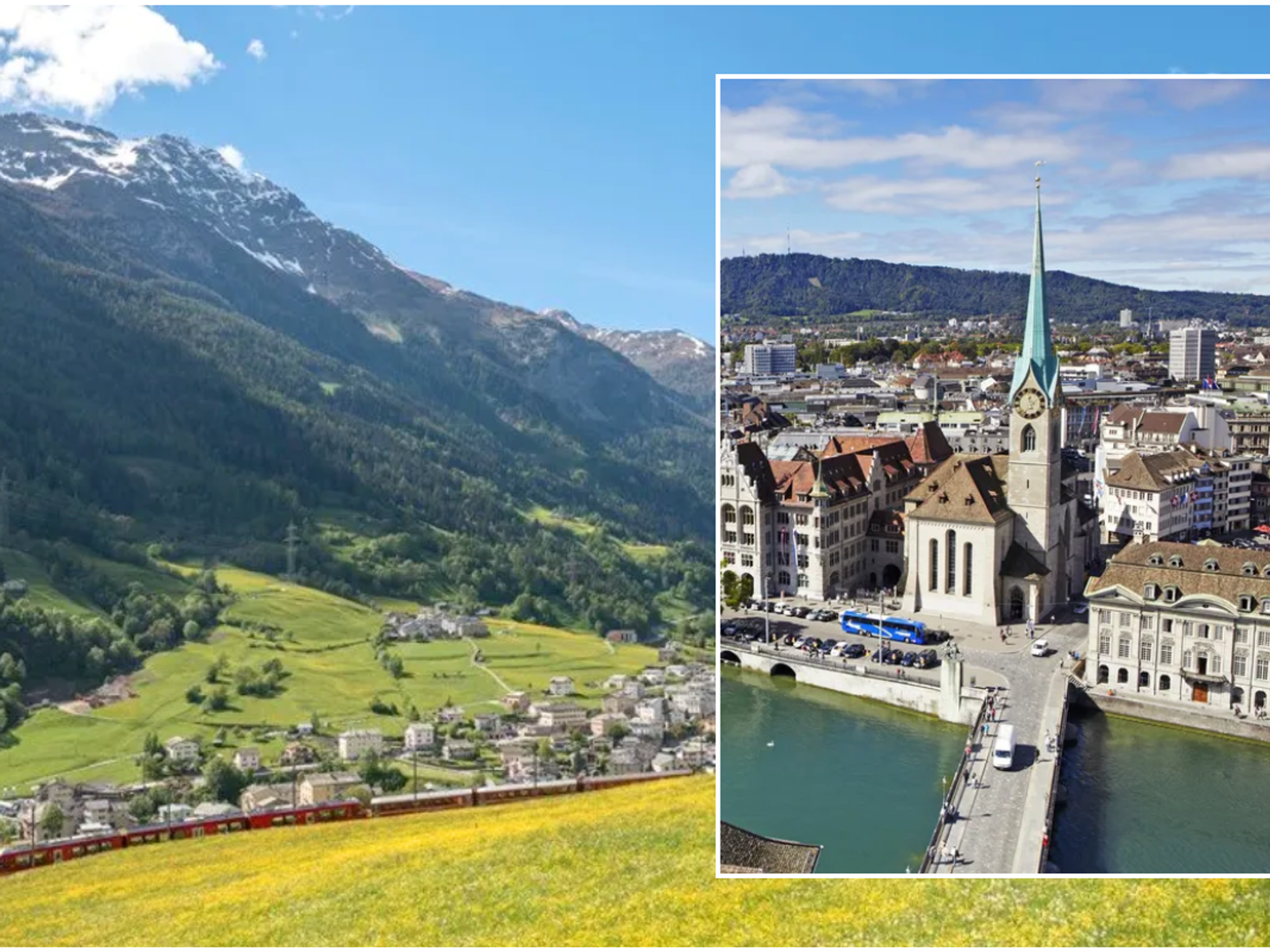 The Alps and the Bernina Express / View of Zurich in Switzerland