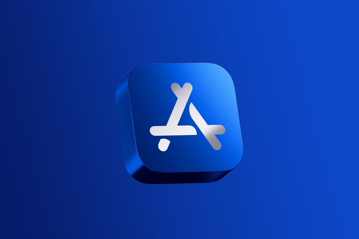 the apple app store logo pictured on a blue background