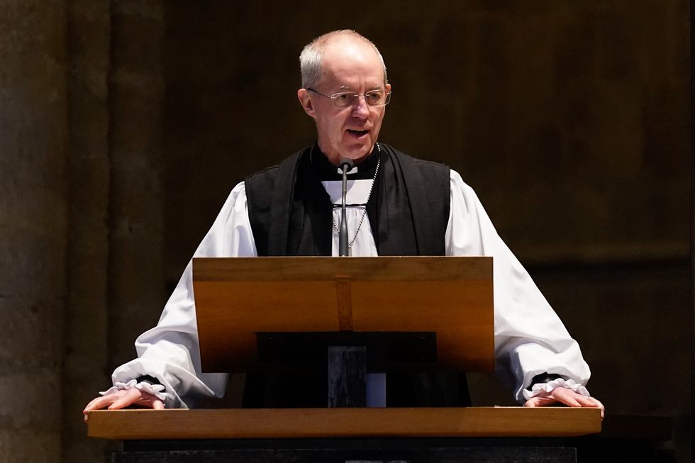 The Archbishop of Canterbury Justin Welby gives a sermon during a Choral Evensong at Chichester Cathedral