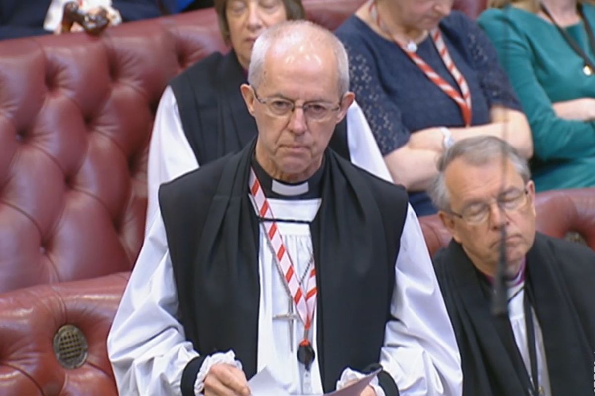 The Archbishop of Canterbury, the Most Rev Justin Welby speaking in the House of Lords, London, during the debate on the Government's Illegal Migration Bill