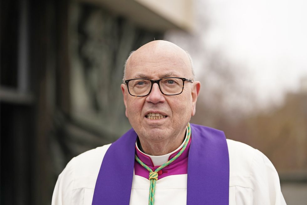 The Archbishop of Liverpool Malcolm McMahon speaks to the media outside Liverpool Metropolitan Cathedral