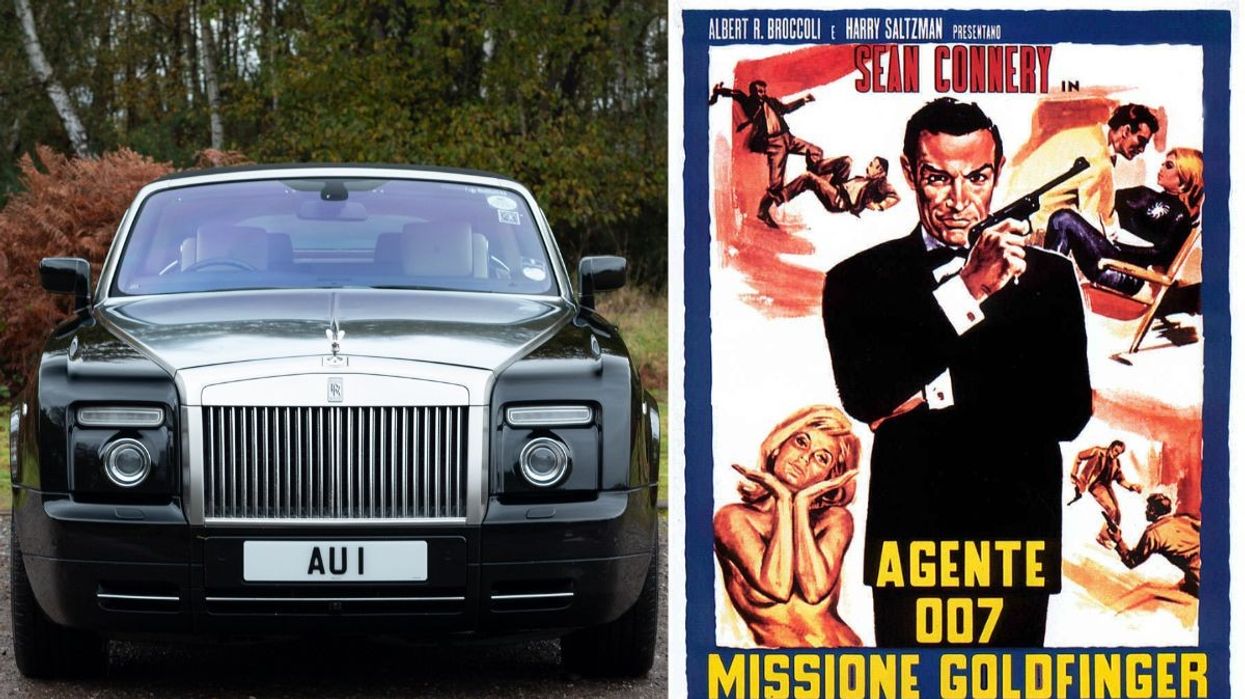 The "AU 1" number plate and the Goldfinger movie poster