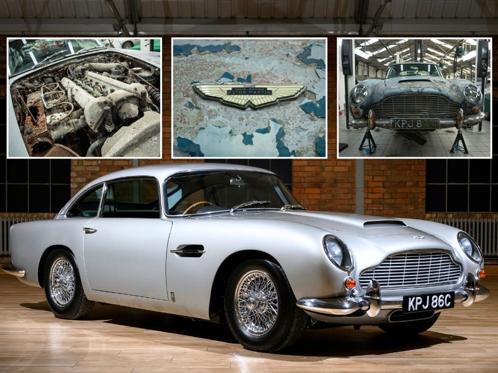 The before and after of the restored Aston Martin DB5
