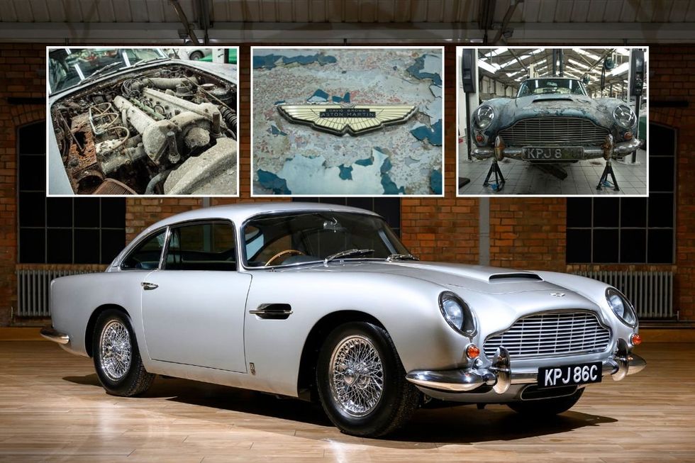 The before and after of the restored Aston Martin DB5