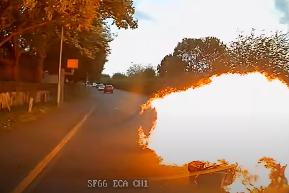 The bike then erupted into a fireball