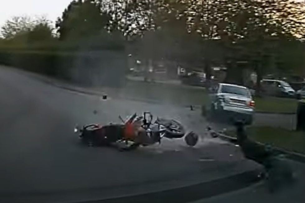 The biker was thrown from the motorcycle