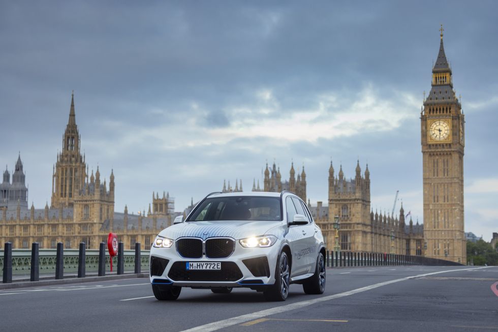 The BMW iX5 Hydrogen vehicle driving in London during testing