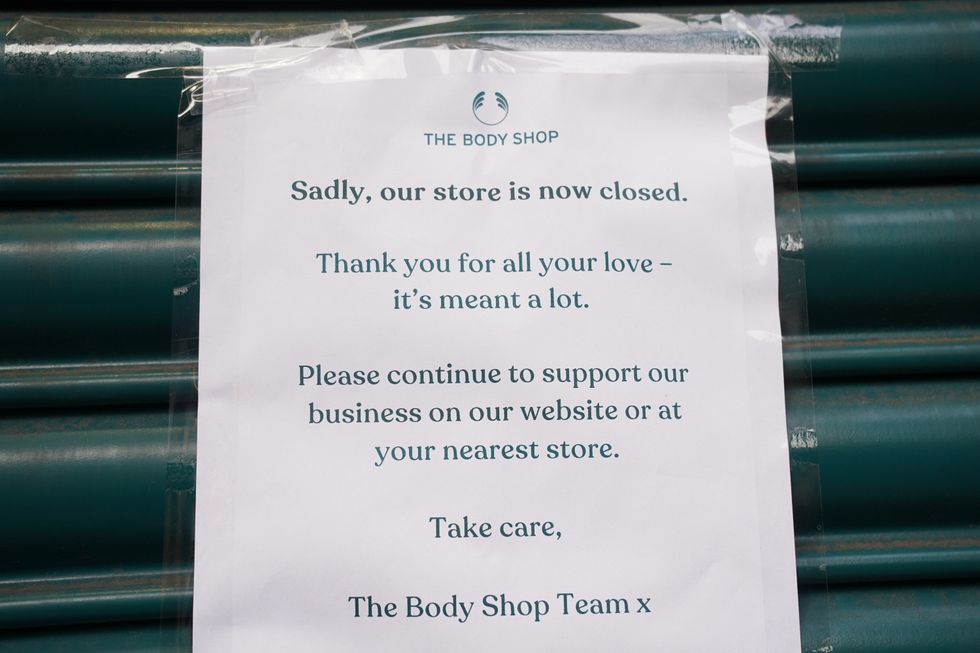 The Body Shop store closure sign after company closed seven stores