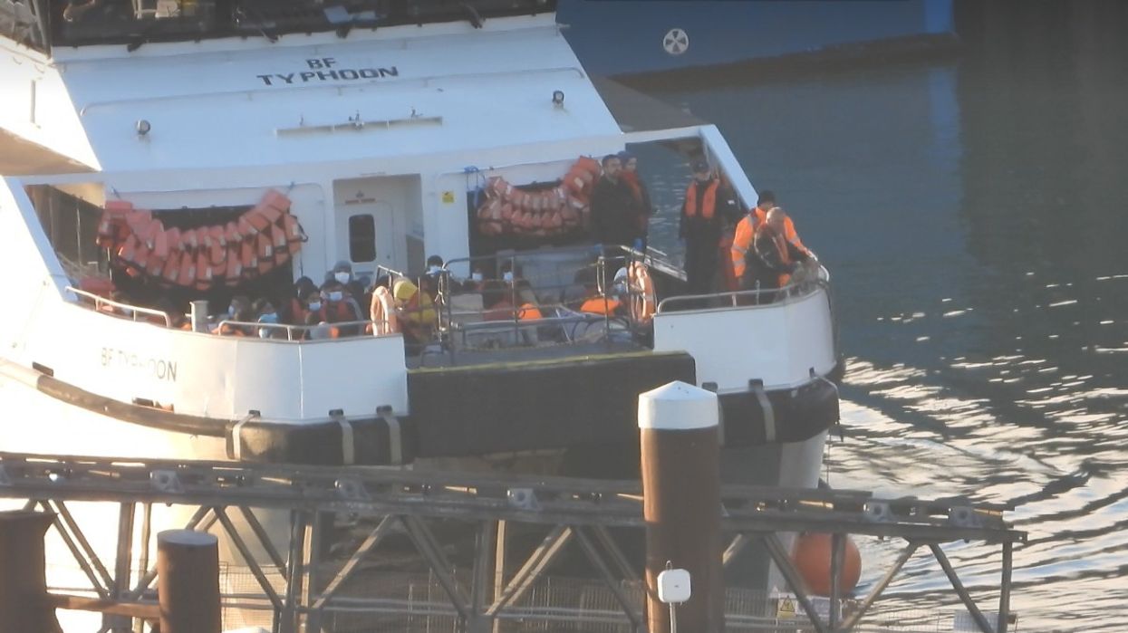 The Border Force catamaran Typhoon dropped the first group of 50 Channel migrants at Dover harbour