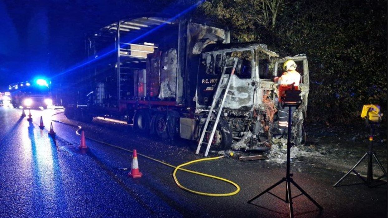 The burnt out lorry has caused lengthy delays along the A1