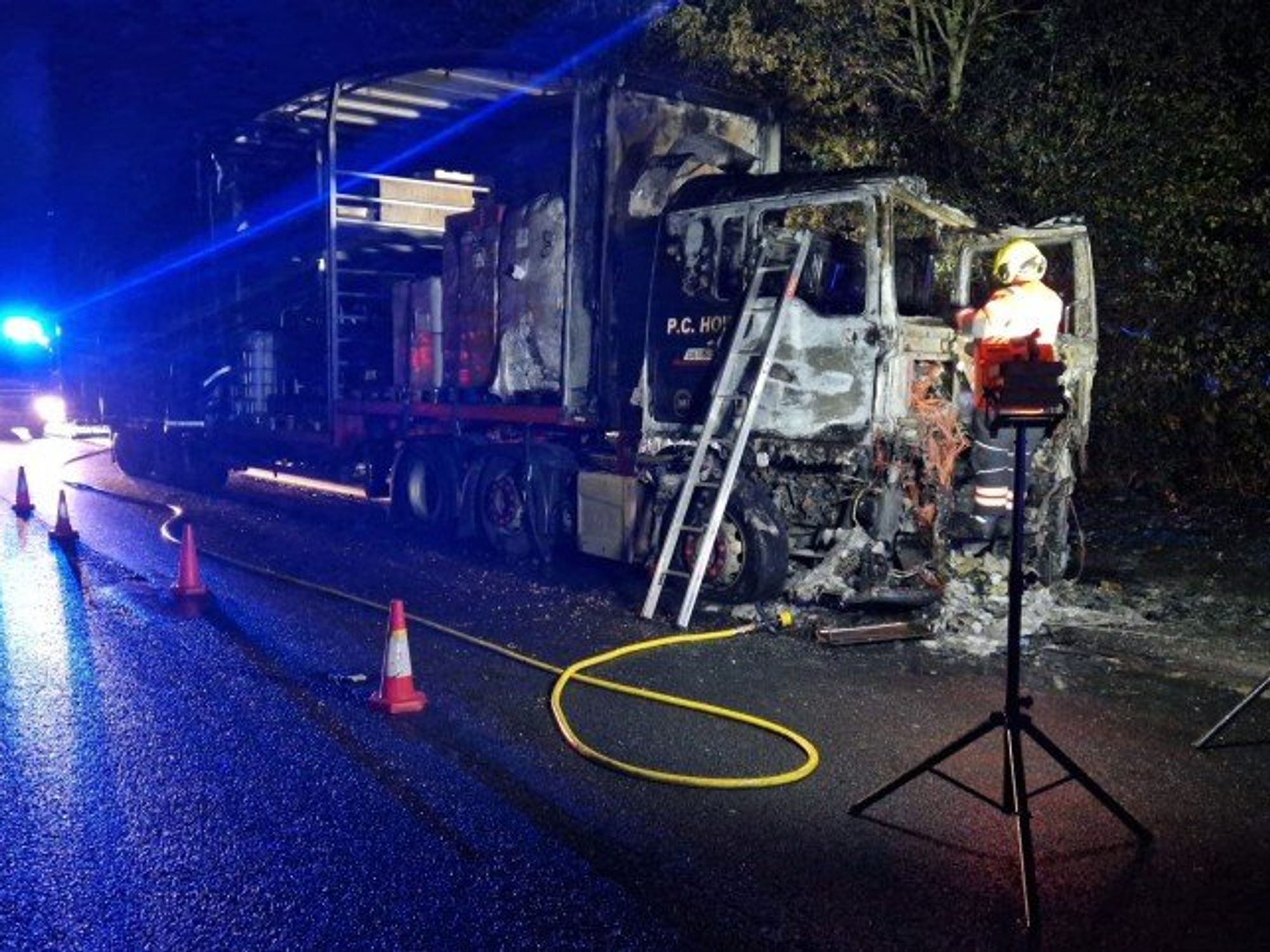 The burnt out lorry has caused lengthy delays along the A1