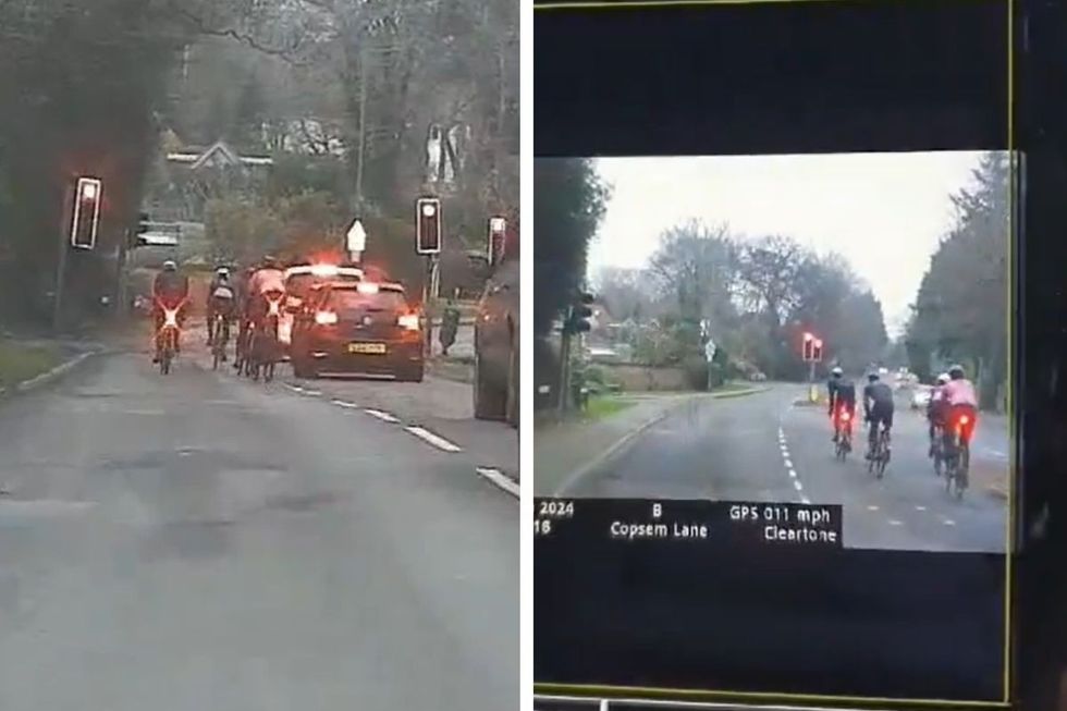 The camera footage of the cyclists running the red light
