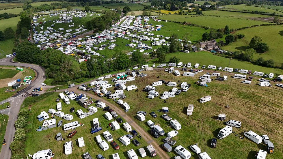 The campsite at the Appleby Horse Fair, the annual gathering of the travelling community in Appleby, Cumbria