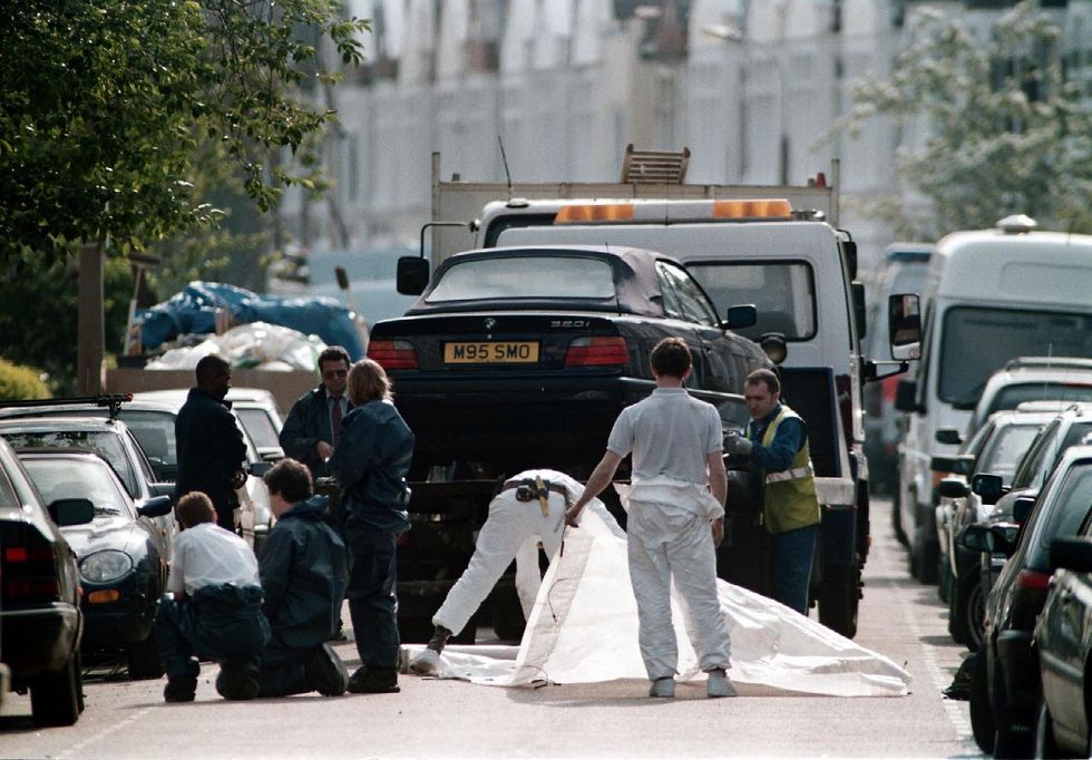 The car of murdered TV Presenter Jill Dando being taken away to the Police Forensics Laboratory. Jill was shot dead by a gunman on the doorstep of her home in Gowan Avenue, Fulham