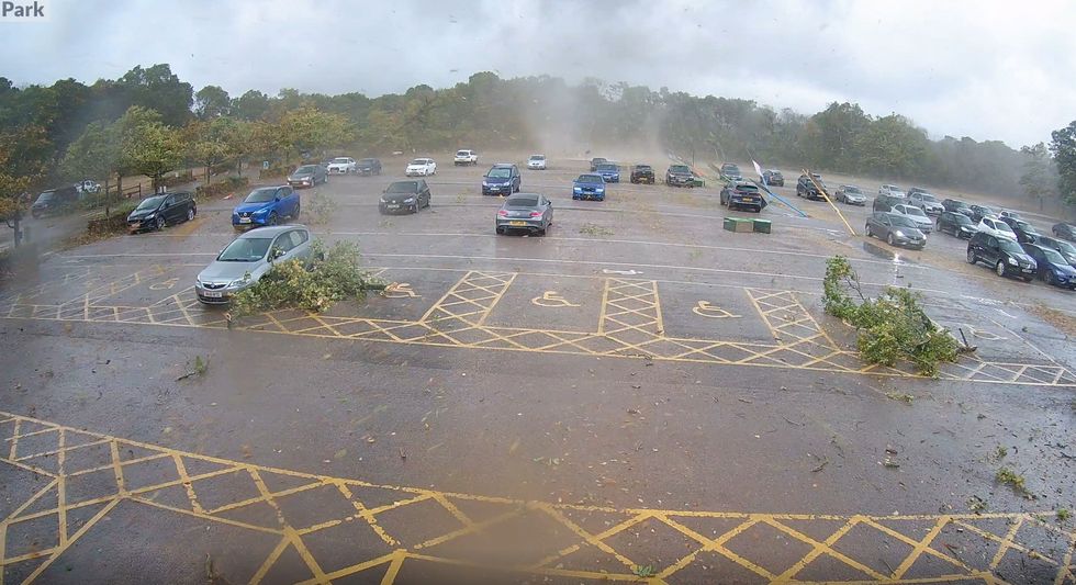 The car park is ravaged by a 'tornado'.