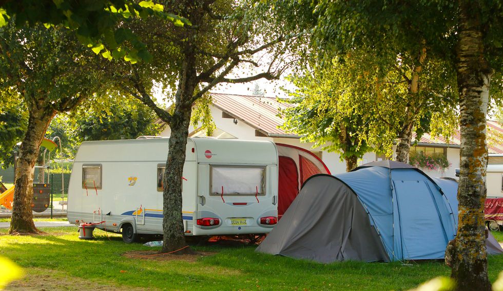 The caravan and tent used by Saad al-Hilli and his family while on holiday at the Le Solitaire du Lac campsite on Lake Annecy in the Haute-Savoie region of south-eastern France.