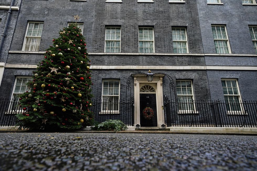 The Christmas tree outside 10 Downing Street, Westminster, London.
