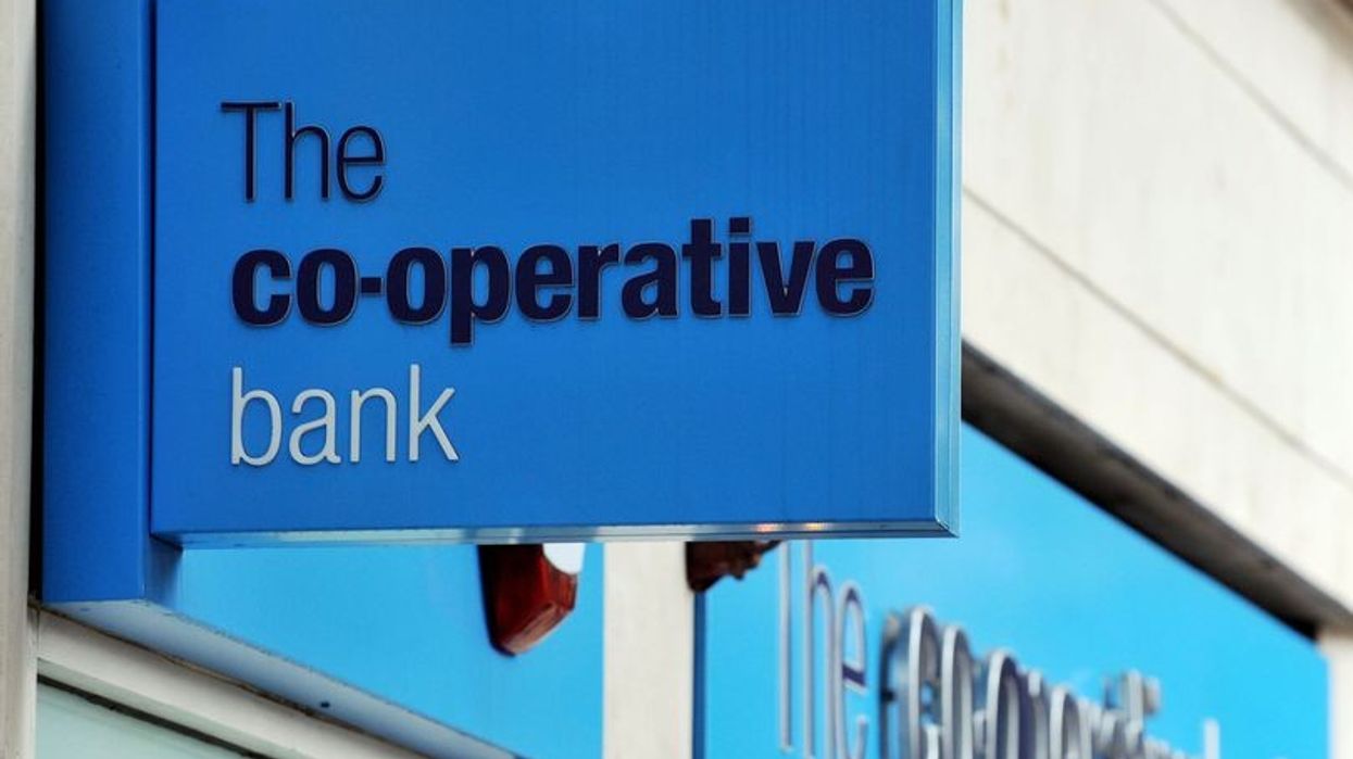 The Co-operative Bank logo in pictures outside branch