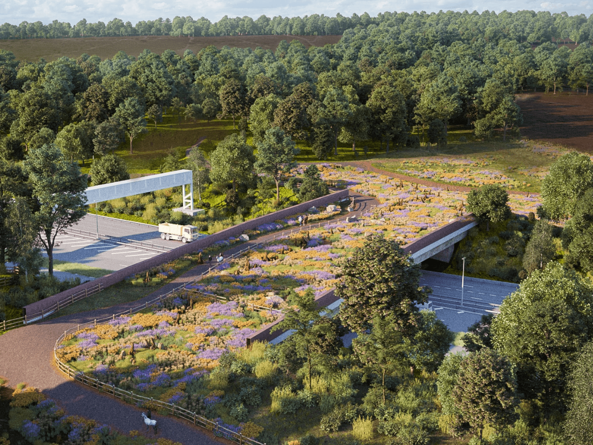 The Cockcrow Bridge spans the A3 near Cobham