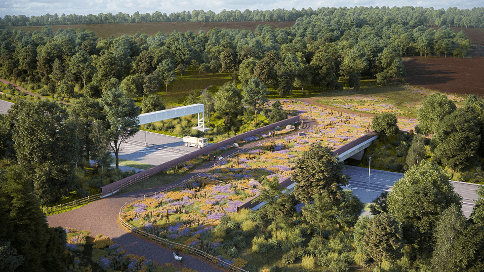The Cockcrow Bridge spans the A3 near Cobham