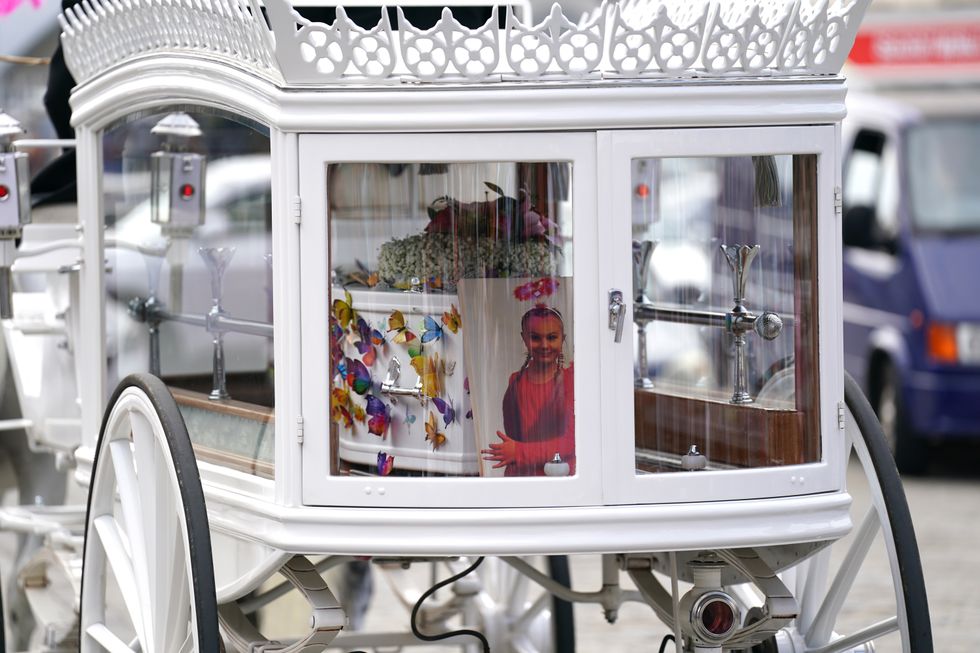 The coffin of nine-year-old stabbing victim Lilia Valutyte arrives at St Botolph's Church in Boston, Lincolnshire.