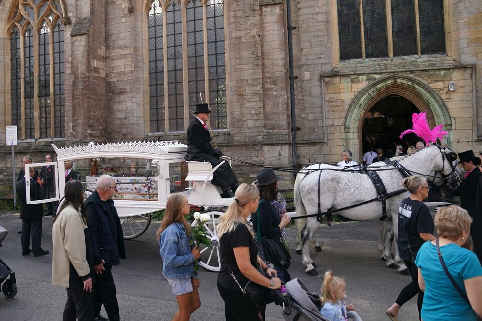 The coffin of nine-year-old stabbing victim Lilia Valutyte arrives at St Botolph's Church in Boston, Lincolnshire.