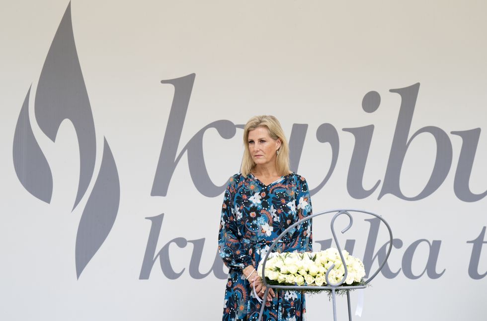 The Countess of Wessex lays a wreath at the Kigali Genocide Memorial in Kigali, Rwanda. Picture date: Wednesday October 5, 2022.