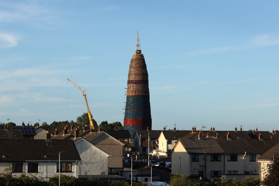 The Craigyhill Bonfire on the Craigyhill estate, Larne, Co Antrim, the builders are attempting to break a world record for the tallest bonfire, which currently stands at 198 feet