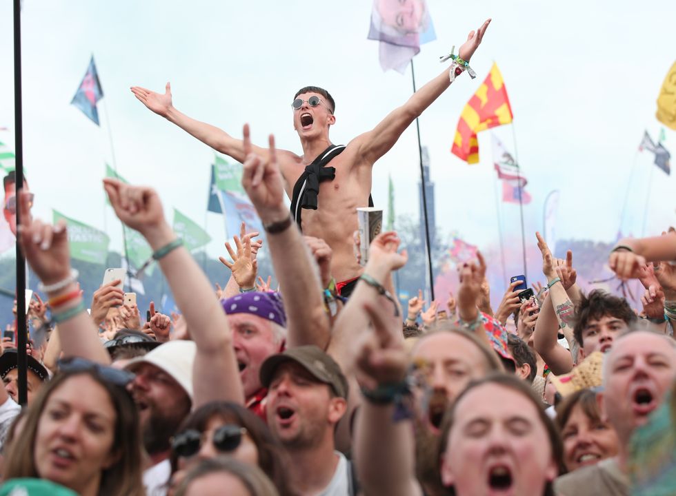 The crowd watching Liam Gallagher performing on the Pyramid Stage during the Glastonbury Festival, at Worthy Farm in Pilton, Somerset.