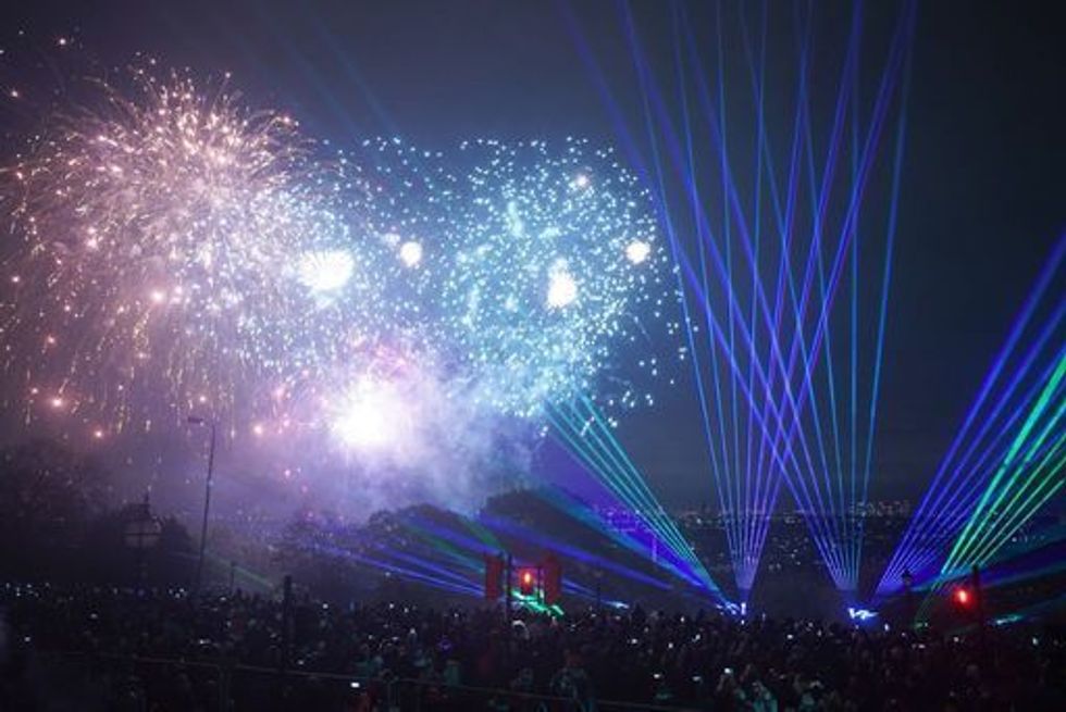 The crowd watching the Alexandra Palace Fireworks and laser display in north London